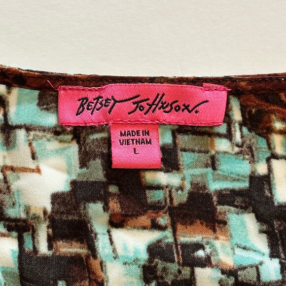 Betsey Johnson Abstract Art Wrap Top Womens Large Tie Front Flare Bell Sleeve - Picture 5 of 8